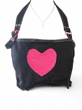 Dangerfield Black Crop Top with Pink Heart Patch